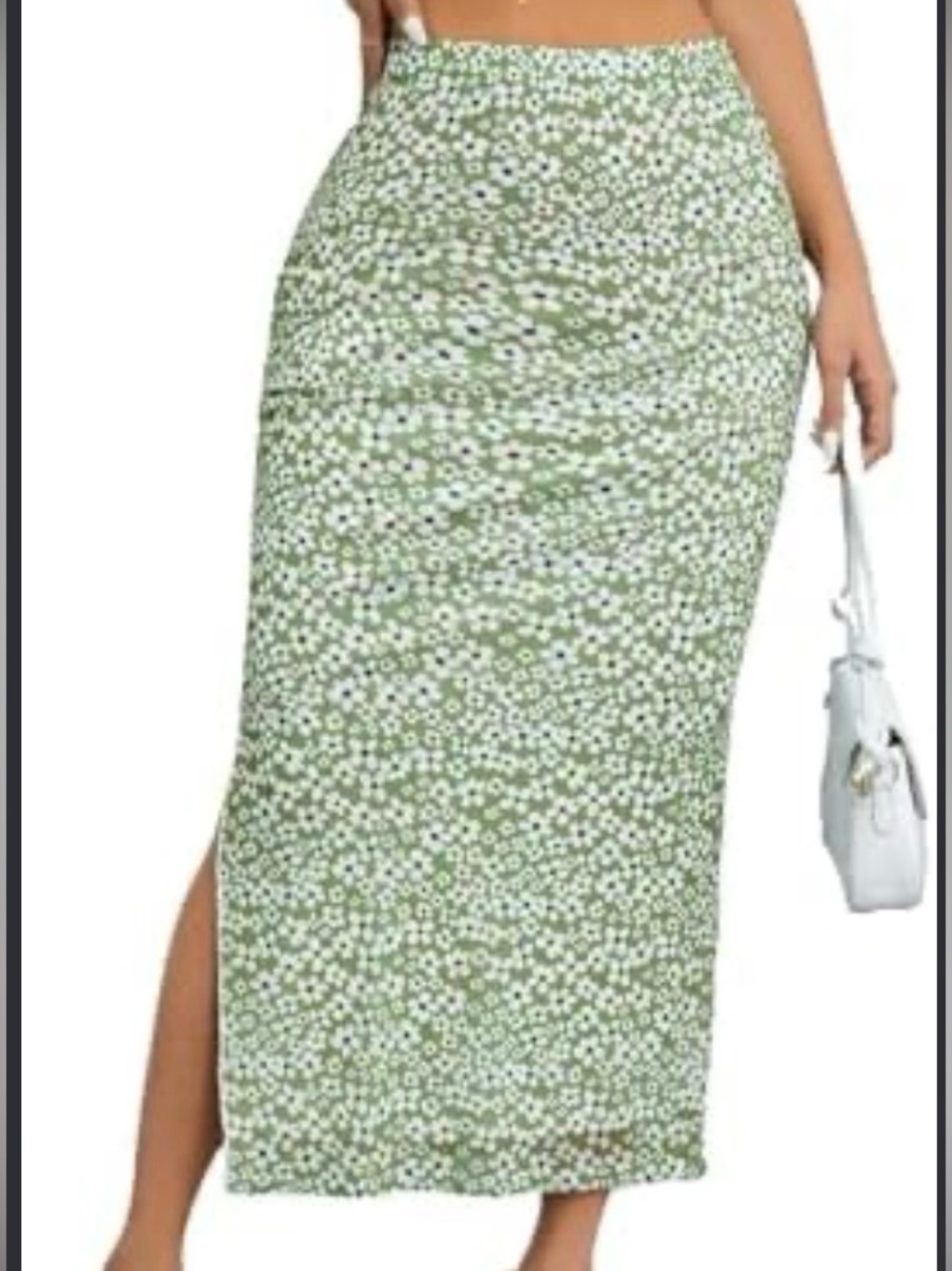 SHEIN Olive Green Floral Midi Skirt with Side Slit